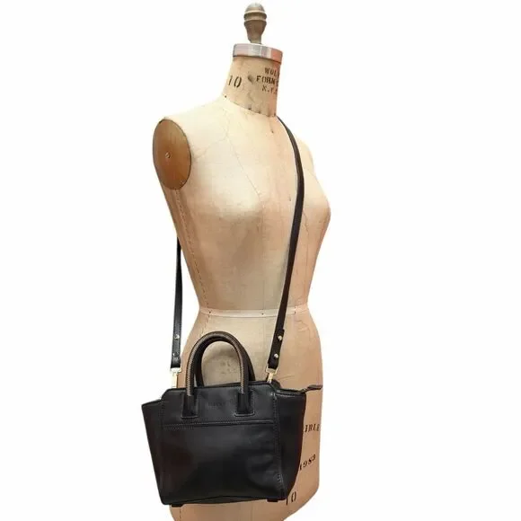 MILLY Black Leather Crossbody Bag With Gold Zipper